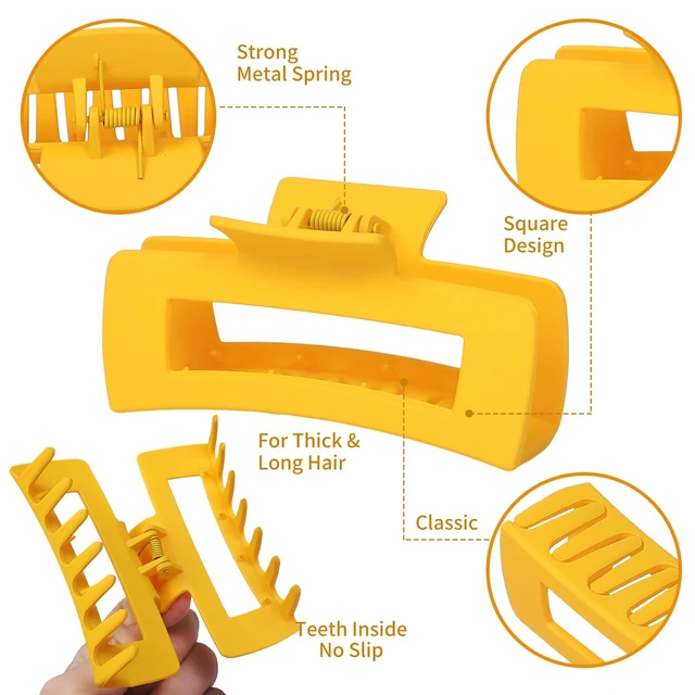 Alt view image 4 of 7 - 4.1 Inch Jumbo Claw Clips for Thick Hair - 12 Pcs Square Hair Accessories for Women and Girls - Dopamine