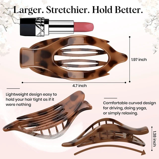 Alt view image 4 of 7 - 6 PCS Large Flat Hair Clips for Women Girls, French Concord Lay Down Flat Claw Clips for Thick Thin Hair, Comfortable Curved Flat Clip, Leopard Print Strong Hold Hair Accessories, Tortoise