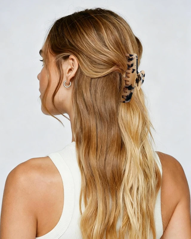 Alt view image 5 of 7 - Acetate Double Row Teeth Hair Claw Clips for Thin Hair, Non-Slip | 3.4" Medium Hair Clips for Fine, Short & Straight Hair, Strong Hold Hair Accessories (Tortoise Beige)