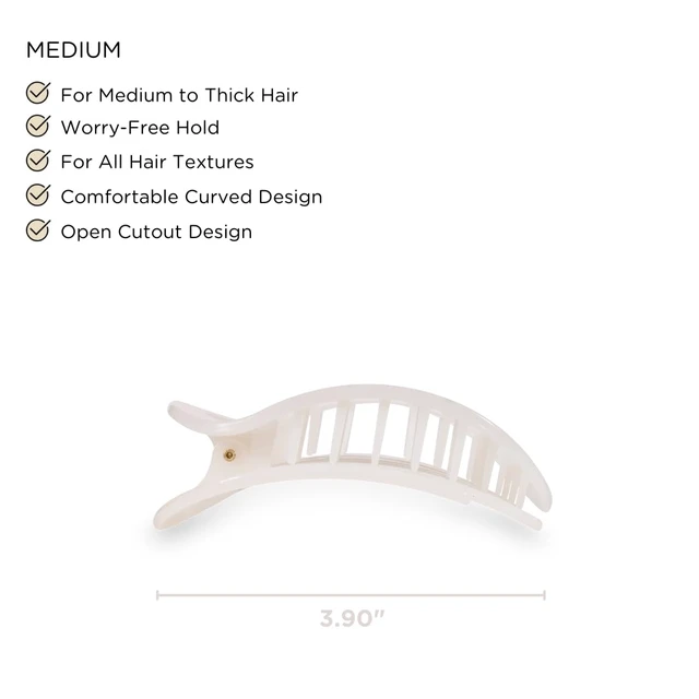 Alt view image 2 of 5 - Medium Flat Round Clip - Strong Grip, Bendable Teeth, Comfortable Curved Design - For Lying Down, Yoga, Driving & More - Ideal for Medium-Thick Hair - For All Hair Textures - Coconut White