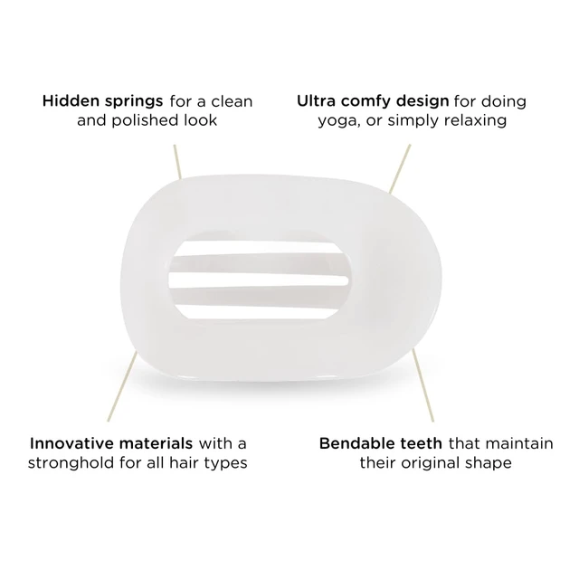 Alt view image 3 of 5 - Medium Flat Round Clip - Strong Grip, Bendable Teeth, Comfortable Curved Design - For Lying Down, Yoga, Driving & More - Ideal for Medium-Thick Hair - For All Hair Textures - Coconut White