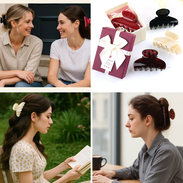 Alt view image 7 of 7 - Medium Cute Acetate Hair Claw Clip for Women Girls, 3 Inch Cherry Red Claw Clips for Thin & Medium Thick Hair, Durable French Banana Clip with Gift Box, Celluloid Accessories