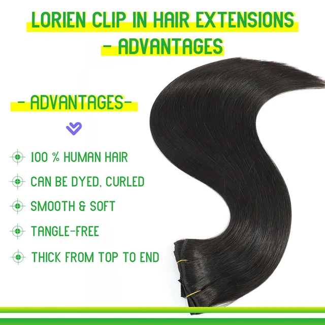 Alt view image 2 of 6 - Clip in Hair Extensions Real Human Hair, 18 Inch 100g/3.6oz, 1B Natural Black, Clip in 100% Brazilian Remy Human Hair Extensions 8pcs Per Set with 18 Clips Double Weft