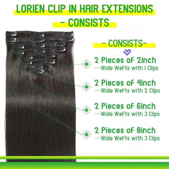 Alt view image 3 of 6 - Clip in Hair Extensions Real Human Hair, 18 Inch 100g/3.6oz, 1B Natural Black, Clip in 100% Brazilian Remy Human Hair Extensions 8pcs Per Set with 18 Clips Double Weft