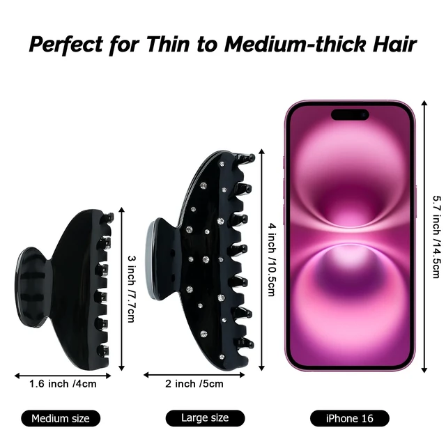 Alt view image 2 of 7 - Medium Cute Acetate Hair Claw Clip for Women Girls, 3 Inch Elegant Black Claw Clips for Thin & Medium Thick Hair, Durable French Banana Clipwith Gift Box, Celluloid Accessories