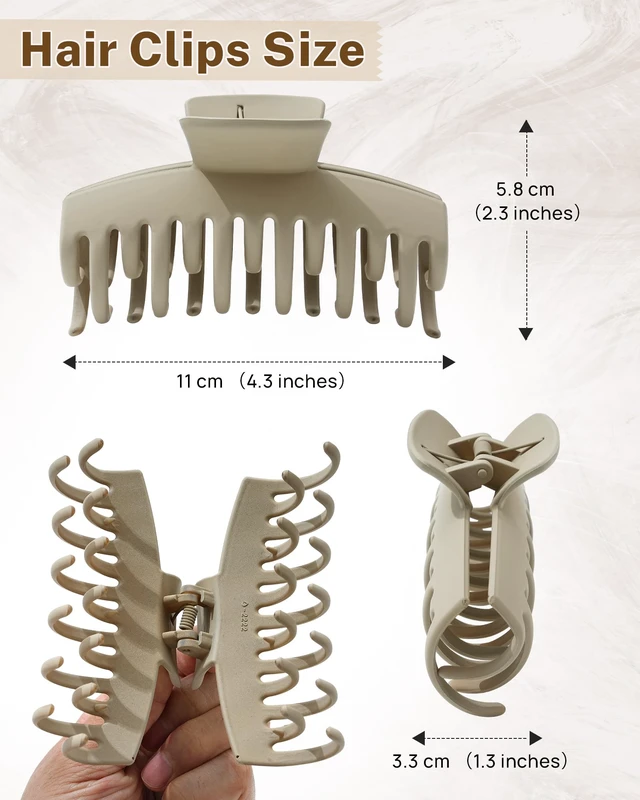 Alt view image 2 of 7 - 4.3" Large Double Row Teeth Claw Clips for Thick Long Curly Hair | 4 Pack, Secure Grip, Keeps Hair in Place All Day, Comfortable Wear, French Twist Messy Bun Full Updo Styles, Matte Neutral