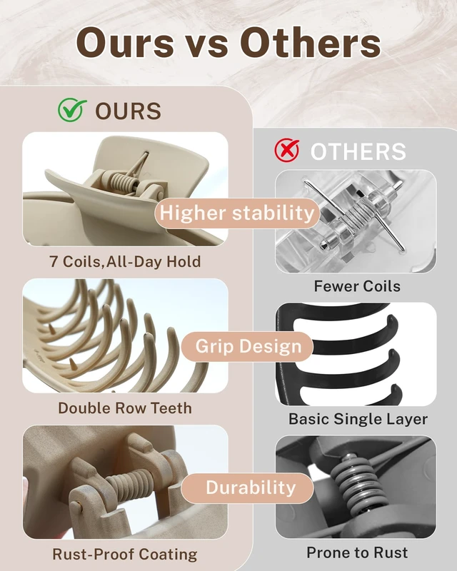 Alt view image 4 of 7 - 4.3" Large Double Row Teeth Claw Clips for Thick Long Curly Hair | 4 Pack, Secure Grip, Keeps Hair in Place All Day, Comfortable Wear, French Twist Messy Bun Full Updo Styles, Matte Neutral