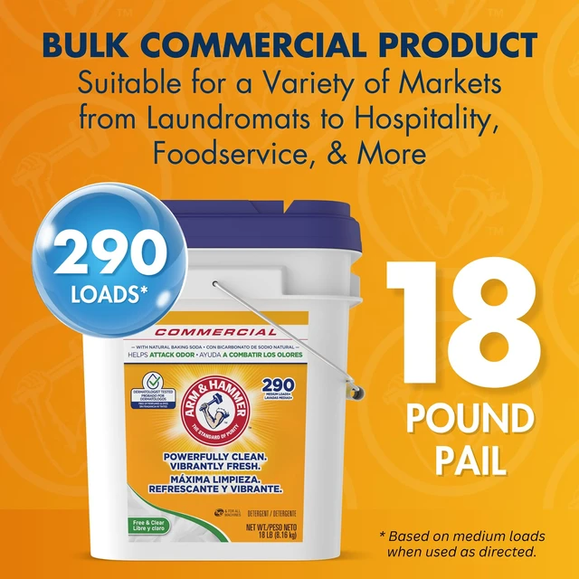 Alt view image 3 of 6 - Powder Laundry Detergent, Professional Soap for Washing Clothes, 290 Loads, Free and Clear, Bulk 18lb Pail