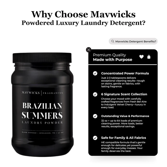 Alt view image 2 of 7 - Luxury Laundry Detergent Powder (Brazilian Summers) 32 Oz Concentrated for Tough Stains and Odors, For All Washing machine types Gentle on Fabrics