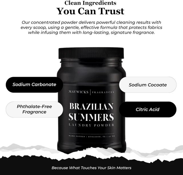 Alt view image 7 of 7 - Luxury Laundry Detergent Powder (Brazilian Summers) 32 Oz Concentrated for Tough Stains and Odors, For All Washing machine types Gentle on Fabrics