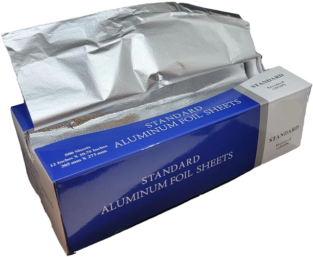 Main image of Aluminum Foil Sheets, 500 Count 9" x 10.75" Pre-Cut Pop-Up Dispenser for Food Wrap, Sandwich Wrap, Hair Foils, Food Storage, Baking, Catering, Restaurant, Salon Use
