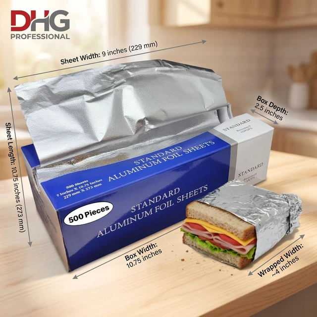 Alt view image 2 of 6 - Aluminum Foil Sheets, 500 Count 9" x 10.75" Pre-Cut Pop-Up Dispenser for Food Wrap, Sandwich Wrap, Hair Foils, Food Storage, Baking, Catering, Restaurant, Salon Use