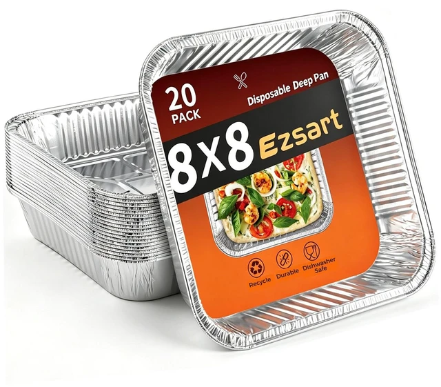 Main image of 20 Pack 8x8 Aluminum Pans, Disposable Foil Baking Pans | Heavy-Duty Aluminum Foil Pans for Baking, Cooking, Heating, Storing & Meal Prepping - Oven, Freezer & Grill Safe