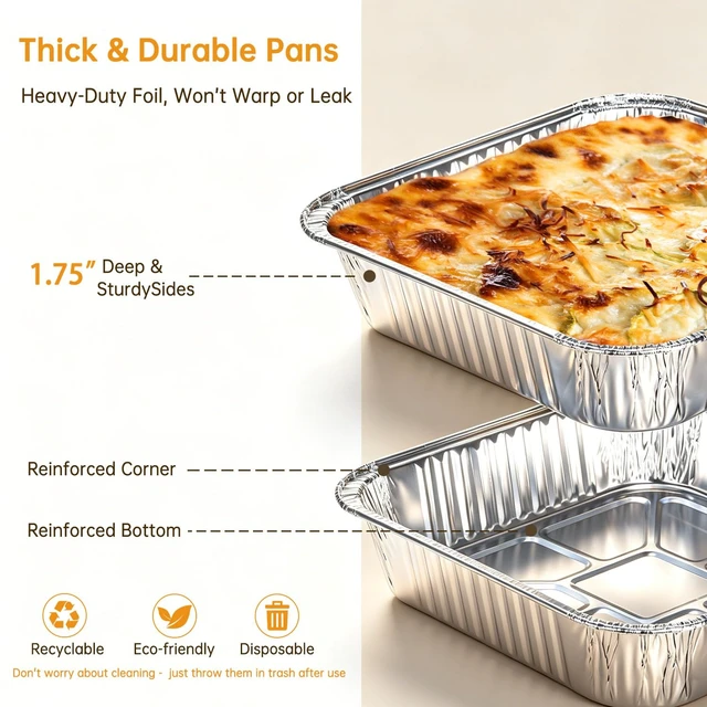 Alt view image 4 of 7 - 20 Pack 8x8 Aluminum Pans, Disposable Foil Baking Pans | Heavy-Duty Aluminum Foil Pans for Baking, Cooking, Heating, Storing & Meal Prepping - Oven, Freezer & Grill Safe