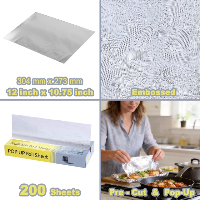 Alt view image 2 of 7 - Pre-Cut Aluminum Foil Sheets, 12 x 10.75 Inch, 200 Count | Food Safe, Ideal for Home Kitchens, Restaurants, Catering and Food Storage