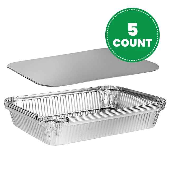 Alt view image 2 of 7 - Disposable 4 LB Aluminum Takeout Tin Foil Oblong Baking Pans 12'' X 8'' X 2'' Inch With Cardboard Lids - Brownies, Bread, or Lunchbox, Pack of 5