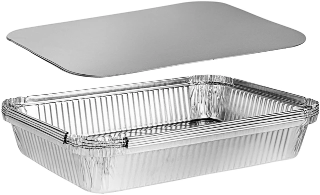 Main image of Disposable 4 LB Aluminum Takeout Tin Foil Oblong Baking Pans 12'' X 8'' X 2'' Inch With Cardboard Lids - Brownies, Bread, or Lunchbox, Pack of 5