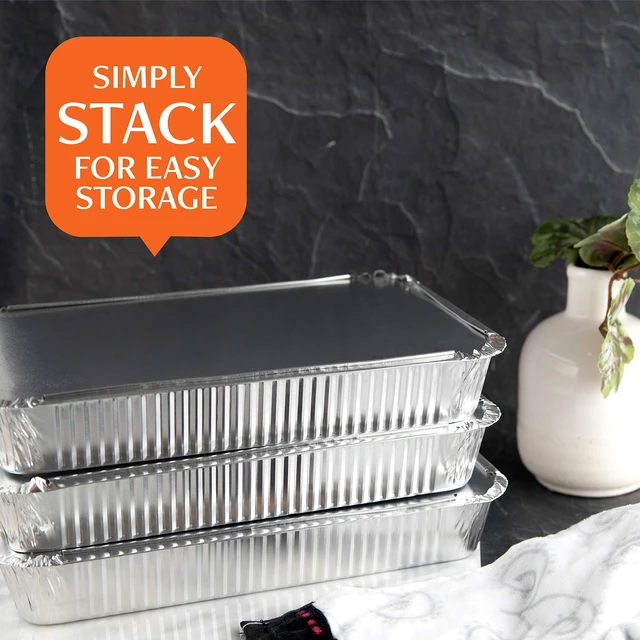 Alt view image 5 of 7 - Disposable 4 LB Aluminum Takeout Tin Foil Oblong Baking Pans 12'' X 8'' X 2'' Inch With Cardboard Lids - Brownies, Bread, or Lunchbox, Pack of 5