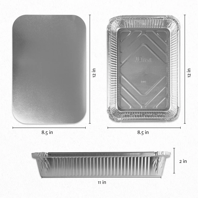 Alt view image 3 of 7 - Disposable 4 LB Aluminum Takeout Tin Foil Oblong Baking Pans 12'' X 8'' X 2'' Inch With Cardboard Lids - Brownies, Bread, or Lunchbox, Pack of 5
