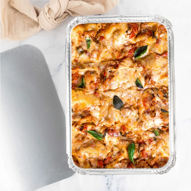 Alt view image 6 of 7 - Disposable 4 LB Aluminum Takeout Tin Foil Oblong Baking Pans 12'' X 8'' X 2'' Inch With Cardboard Lids - Brownies, Bread, or Lunchbox, Pack of 5