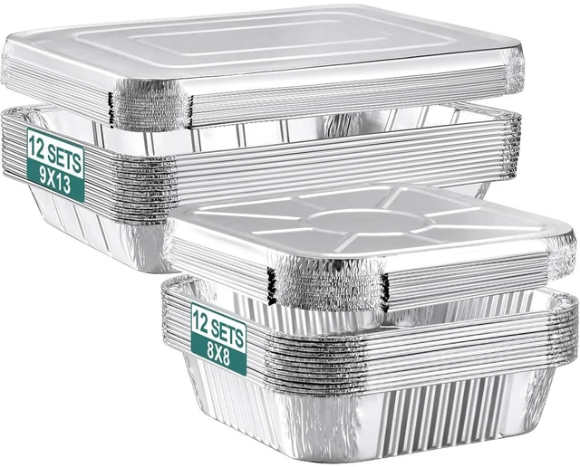 Main image of 24 Pack Disposable Aluminum Pans with Lids Combo Set- 12 Large 9x13 Foil Pans Half Size & 12 Small 8x8 Tin Foil Baking Pans, Tin Trays Containers for Meal Prep, Food Cooking, Roasting, Heating