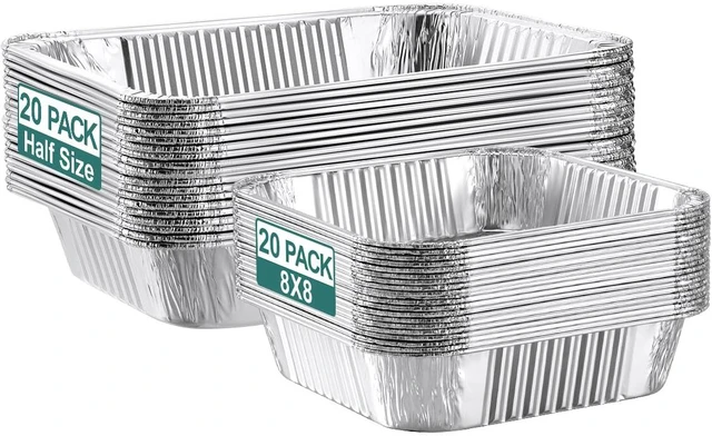 Main image of 40 Pack Disposable Aluminum Foil Pans Assorted Sizes - 20 Large 10.25x12 Half Size Aluminum Pans & 20 Small 8x8 Tin Foil Baking Pans, Tin Trays Containers for Meal Prep, Food Cooking, Roasting