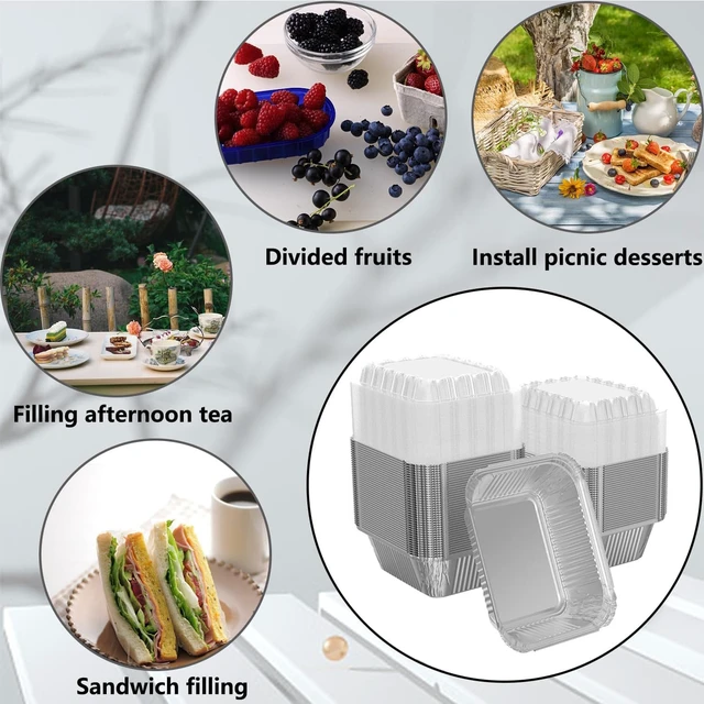 Alt view image 7 of 7 - 100 Pack 1 lb Aluminum Foil Pan 16 oz with Clear Plastic Lids | Take Out Food Containers for Catering, Baking, Roasting Food