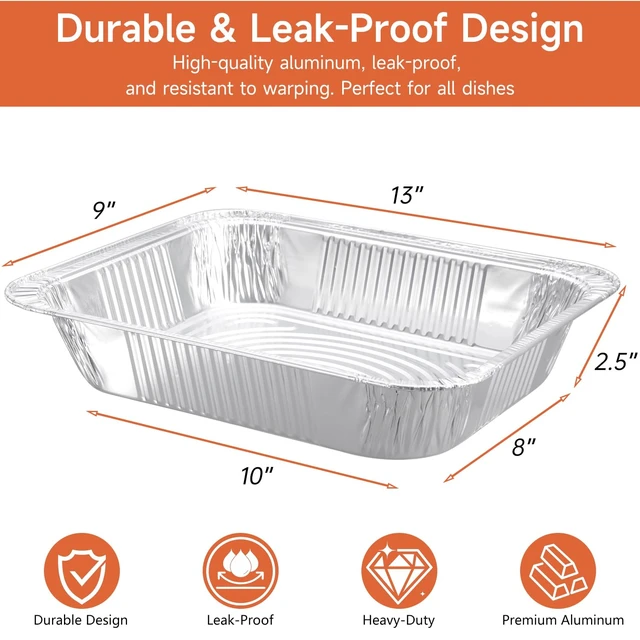 Alt view image 2 of 7 - 30 Pack 9x13 Aluminum Pans, Disposable Half Size Foil Pans | Heavy Duty Aluminum Foil Pans for Baking,Roasting, Meal Prep, Food Storage, Parties, Catering - Oven, Freezer & Grill Safe