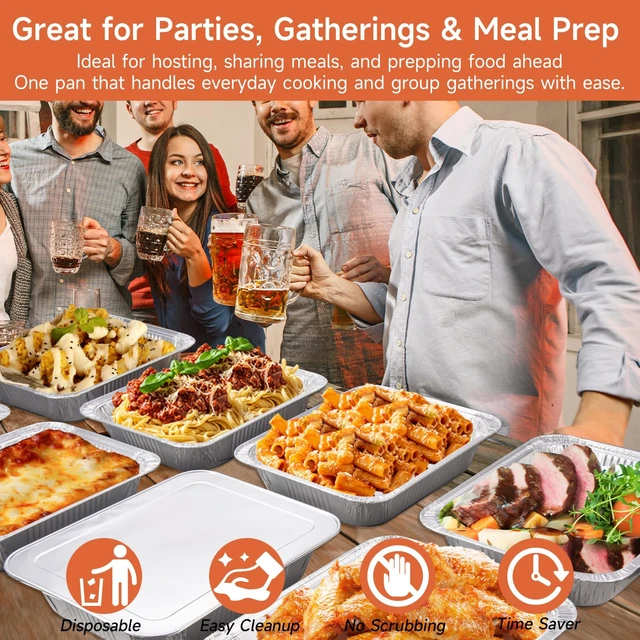 Alt view image 3 of 7 - 30 Pack 9x13 Aluminum Pans, Disposable Half Size Foil Pans | Heavy Duty Aluminum Foil Pans for Baking,Roasting, Meal Prep, Food Storage, Parties, Catering - Oven, Freezer & Grill Safe
