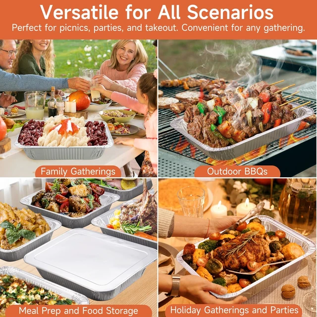 Alt view image 6 of 7 - 30 Pack 9x13 Aluminum Pans, Disposable Half Size Foil Pans | Heavy Duty Aluminum Foil Pans for Baking,Roasting, Meal Prep, Food Storage, Parties, Catering - Oven, Freezer & Grill Safe