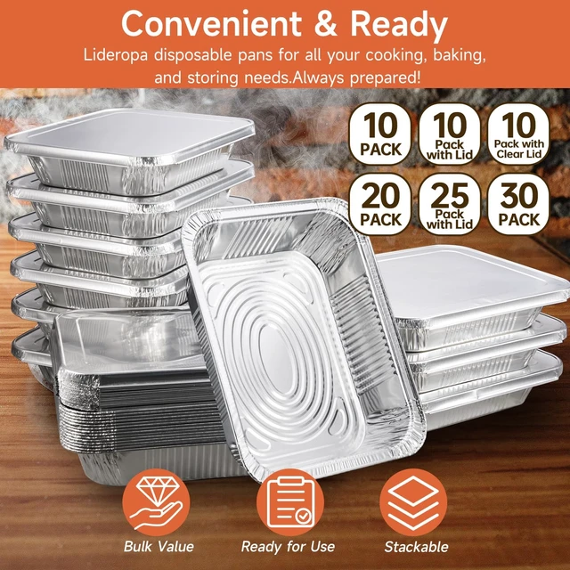 Alt view image 7 of 7 - 30 Pack 9x13 Aluminum Pans, Disposable Half Size Foil Pans | Heavy Duty Aluminum Foil Pans for Baking,Roasting, Meal Prep, Food Storage, Parties, Catering - Oven, Freezer & Grill Safe
