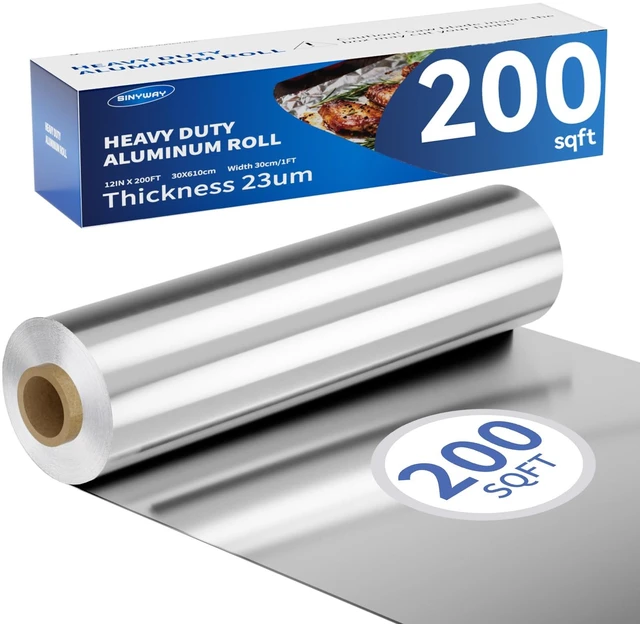 Main image of Aluminum Foil Roll, 23 Micron Thick Food Safe Aluminum | Heavy Duty Foil Wrap with Cutter Tin Foil for Kitchen BBQ,Baking Cooking, Catering, Grilling, Roasting