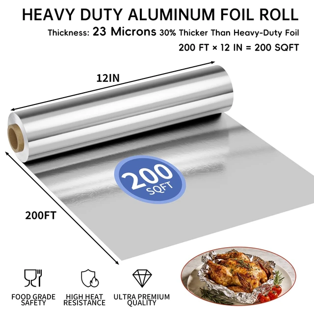 Alt view image 3 of 7 - Aluminum Foil Roll, 23 Micron Thick Food Safe Aluminum | Heavy Duty Foil Wrap with Cutter Tin Foil for Kitchen BBQ,Baking Cooking, Catering, Grilling, Roasting