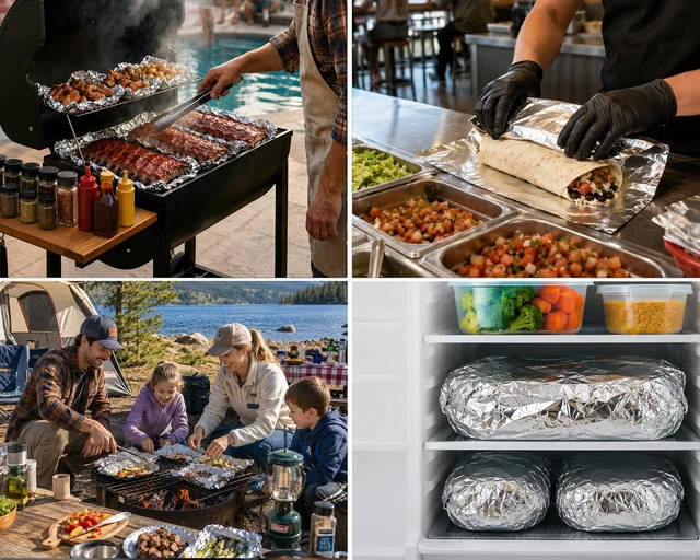 Alt view image 6 of 7 - Aluminum Foil Roll, 23 Micron Thick Food Safe Aluminum | Heavy Duty Foil Wrap with Cutter Tin Foil for Kitchen BBQ,Baking Cooking, Catering, Grilling, Roasting