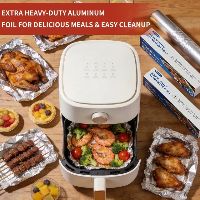 Alt view image 7 of 7 - Aluminum Foil Roll, 23 Micron Thick Food Safe Aluminum | Heavy Duty Foil Wrap with Cutter Tin Foil for Kitchen BBQ,Baking Cooking, Catering, Grilling, Roasting