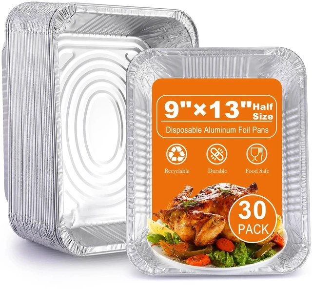Main image of Foil Pans 9x13 Disposable - Half Size Aluminum Foil Heavy Duty deep Steam Table Pan, Tin foil Turkey Sheets Tray Chafing Grill Accessories for Cooking, Baking, Storing, Food Prepping (30)