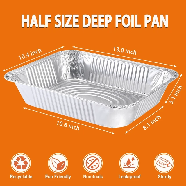 Alt view image 2 of 7 - Foil Pans 9x13 Disposable - Half Size Aluminum Foil Heavy Duty deep Steam Table Pan, Tin foil Turkey Sheets Tray Chafing Grill Accessories for Cooking, Baking, Storing, Food Prepping (30)
