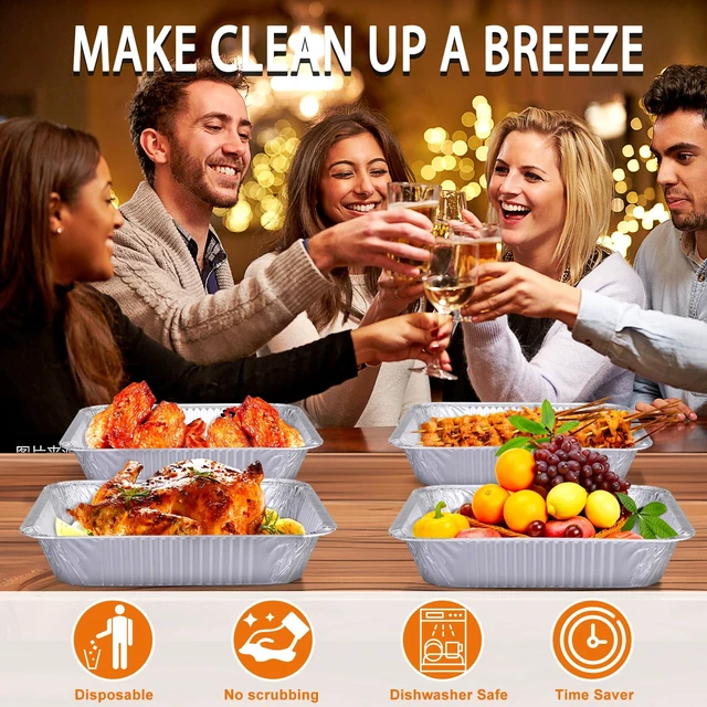 Alt view image 4 of 7 - Foil Pans 9x13 Disposable - Half Size Aluminum Foil Heavy Duty deep Steam Table Pan, Tin foil Turkey Sheets Tray Chafing Grill Accessories for Cooking, Baking, Storing, Food Prepping (30)