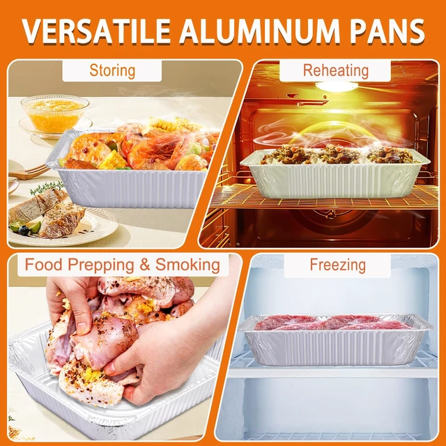 Alt view image 6 of 7 - Foil Pans 9x13 Disposable - Half Size Aluminum Foil Heavy Duty deep Steam Table Pan, Tin foil Turkey Sheets Tray Chafing Grill Accessories for Cooking, Baking, Storing, Food Prepping (30)