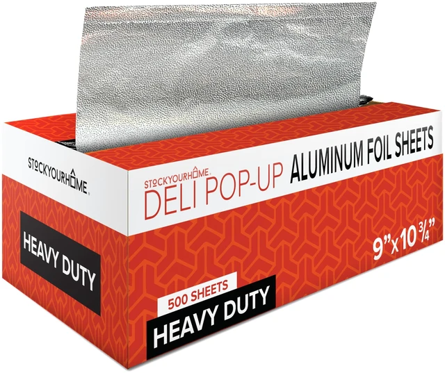 Main image of Pop Up Deli Aluminum Foil, 500 Count Pre-Cut Sheets, Heavy Duty for Restaurant, Disposable for Food, Tin Foil for Burrito, Hot Dog or Sandwich