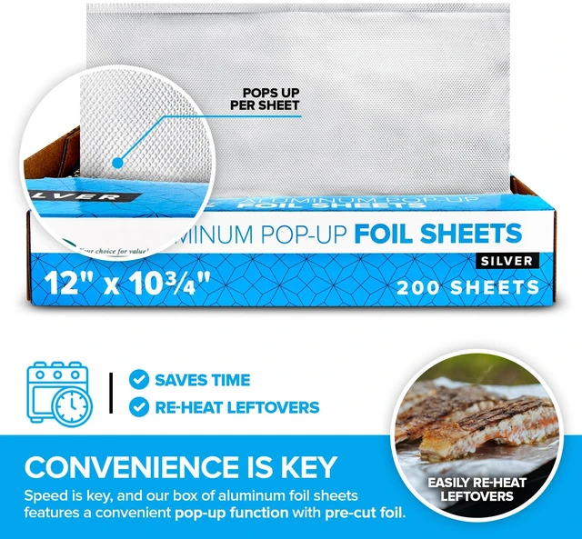 Alt view image 4 of 7 - Pop Up Deli Aluminum Foil, 500 Count Pre-Cut Sheets, Heavy Duty for Restaurant, Disposable for Food, Tin Foil for Burrito, Hot Dog or Sandwich