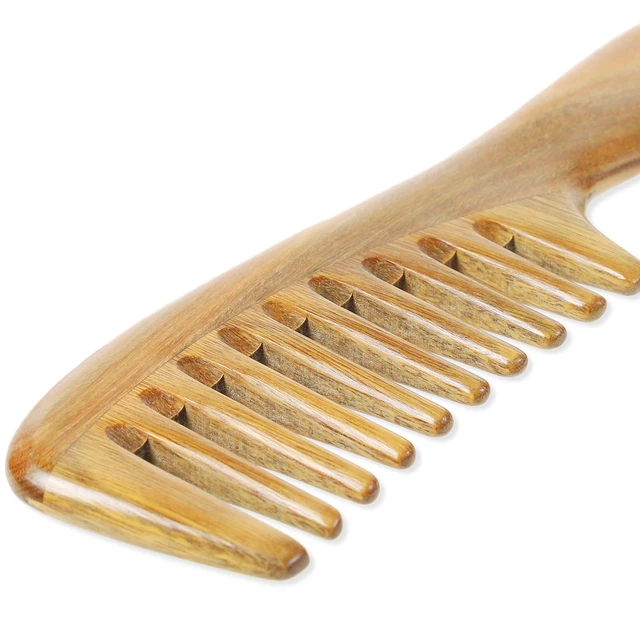 Alt view image 3 of 6 - Handmade 100% Natural Green Sandalwood Hair Combs - Anti-Static Sandalwood Scent Natural Hair Detangler Wooden Comb (Extra Wide Tooth)