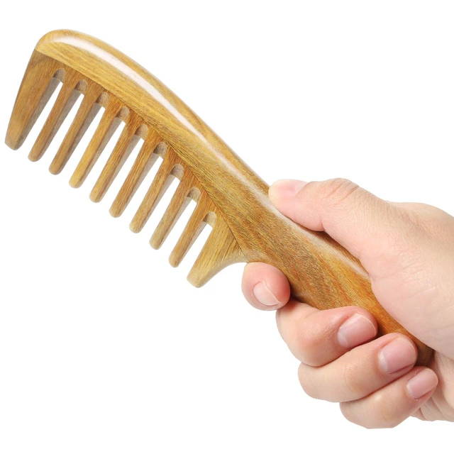 Alt view image 5 of 6 - Handmade 100% Natural Green Sandalwood Hair Combs - Anti-Static Sandalwood Scent Natural Hair Detangler Wooden Comb (Extra Wide Tooth)