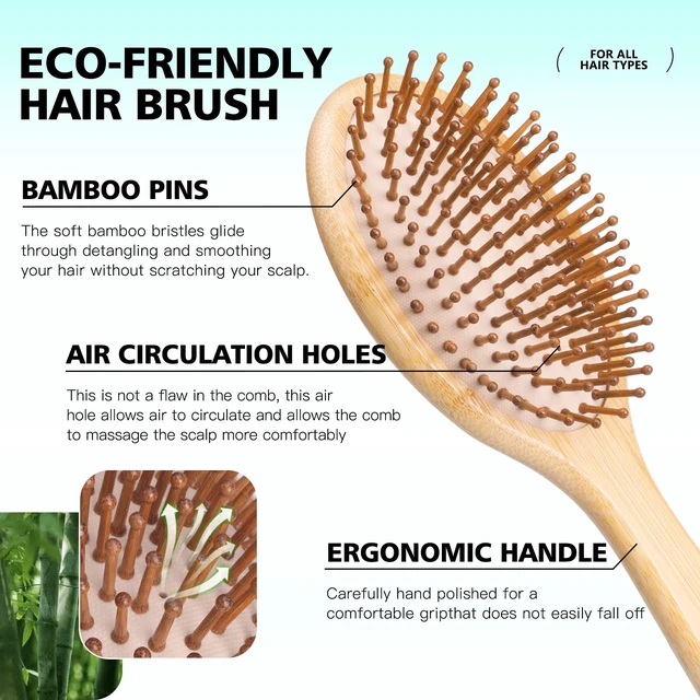 Alt view image 3 of 7 - Bamboo Hair Brush and Comb Set for Hair Growth & Scalp Massager | Natural Bamboo Hair Brush& Combs Set Detangling Hair Comb Set 4PC for All Hair Types, Great for Women, Men & Kids