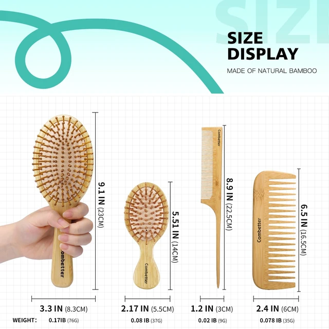 Alt view image 4 of 7 - Bamboo Hair Brush and Comb Set for Hair Growth & Scalp Massager | Natural Bamboo Hair Brush& Combs Set Detangling Hair Comb Set 4PC for All Hair Types, Great for Women, Men & Kids