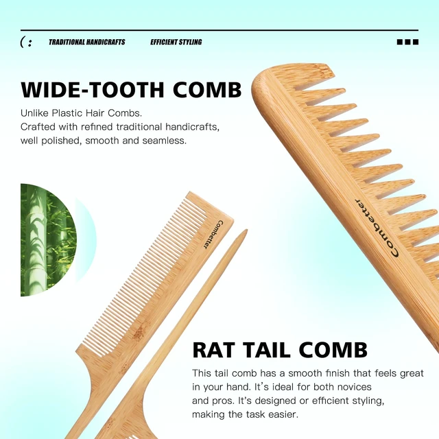 Alt view image 5 of 7 - Bamboo Hair Brush and Comb Set for Hair Growth & Scalp Massager | Natural Bamboo Hair Brush& Combs Set Detangling Hair Comb Set 4PC for All Hair Types, Great for Women, Men & Kids