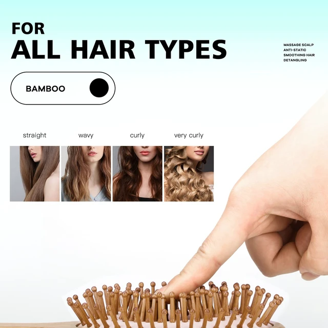 Alt view image 7 of 7 - Bamboo Hair Brush and Comb Set for Hair Growth & Scalp Massager | Natural Bamboo Hair Brush& Combs Set Detangling Hair Comb Set 4PC for All Hair Types, Great for Women, Men & Kids