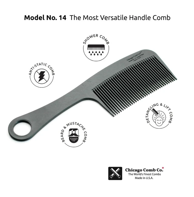 Alt view image 6 of 6 - Model 14 Carbon Fiber, Made in USA, Anti-static, Detangling, Styling & Shower comb, 8.4 inches (21 cm) long