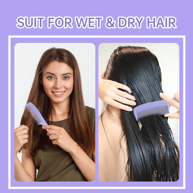 Alt view image 6 of 7 - Medium Tooth Detangling Comb Set for Curly/Straight/Short/Thick Hair, Wet & Dry Use - Pink & Purple
