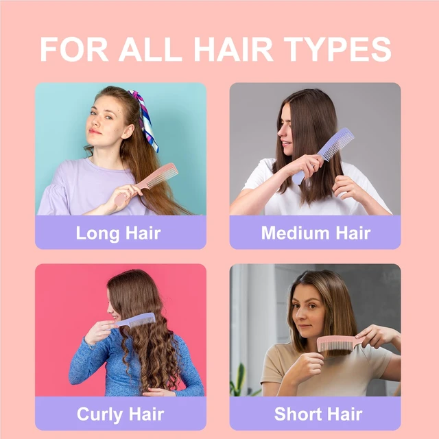 Alt view image 7 of 7 - Medium Tooth Detangling Comb Set for Curly/Straight/Short/Thick Hair, Wet & Dry Use - Pink & Purple